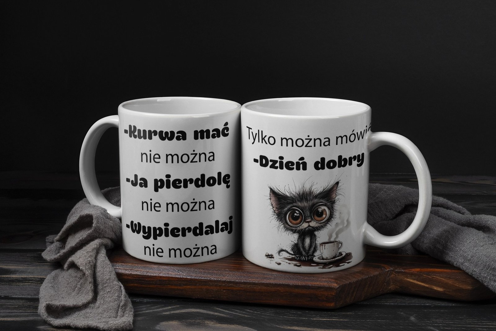 Personalizowany kubek z grafiką „Tylko mozna mowic dzien dobry"