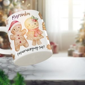 Personalizowany kubek z grafiką „Marcinku popierniczymy sie ?"