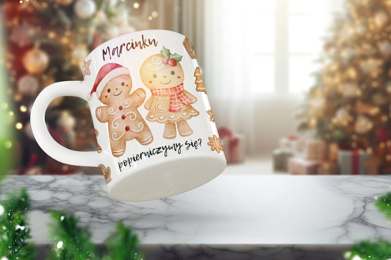 Personalizowany kubek z grafiką „Marcinku popierniczymy sie ?"