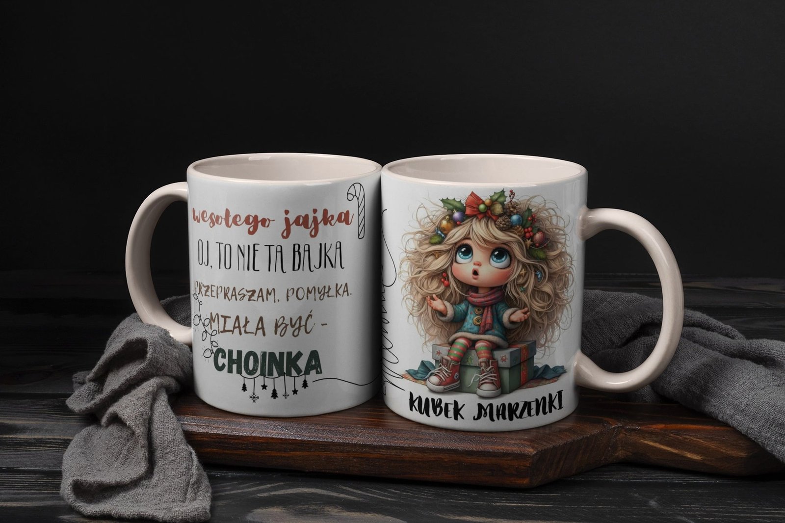 Personalizowany ceramiczny kubek z napisem „Wesołego jajka… oj, to nie ta bajka”