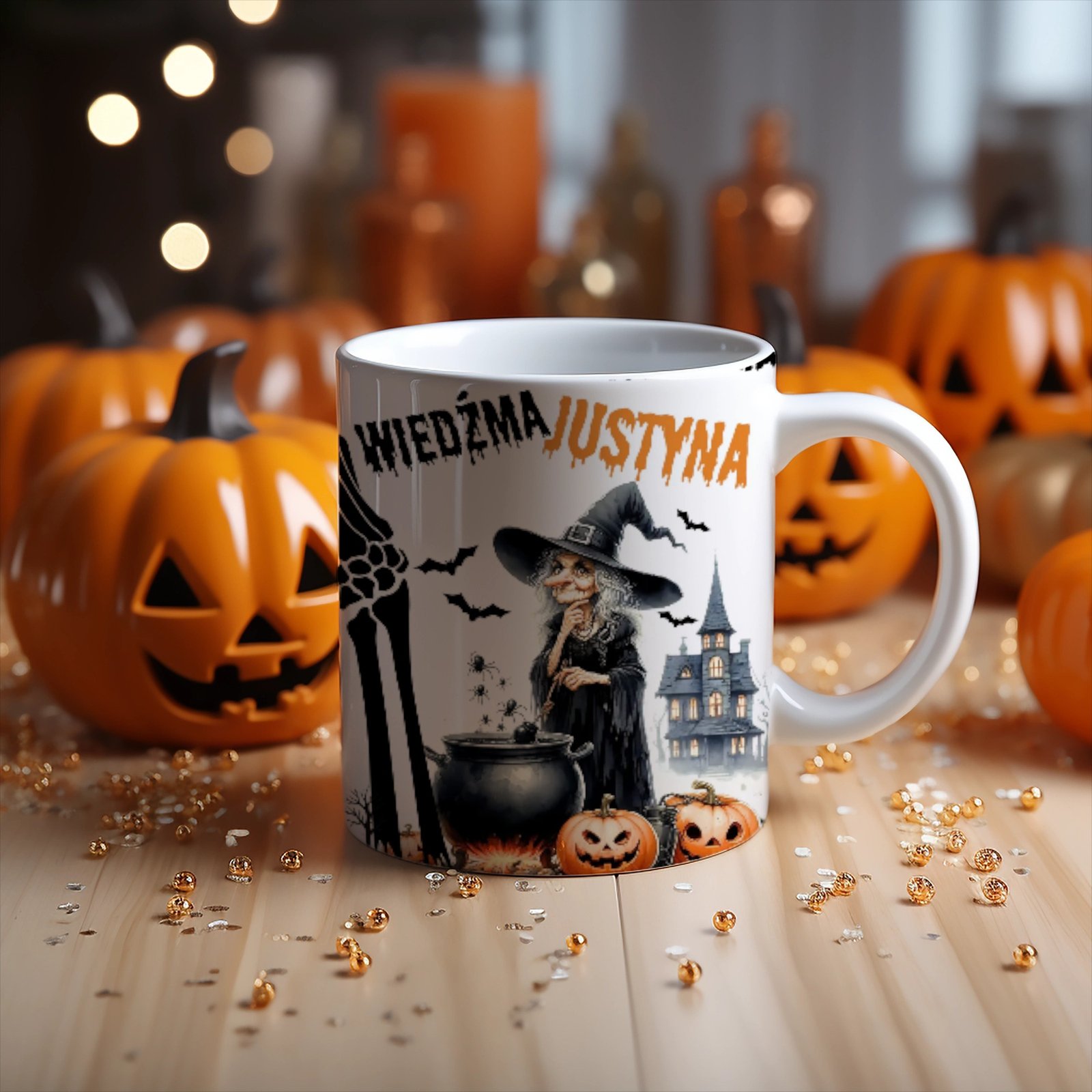 Personalizowany kubek „Wiedzma Justyna” – idealny na Halloween